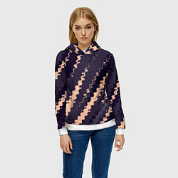 Толстовка-худи женская Фиолетовый с бежевым искажённые полосы, цвет: 3D-белый — фото 2
