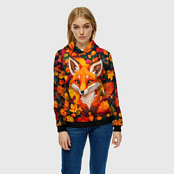 Толстовка-худи женская Лисенок в осенних листьях, цвет: 3D-черный — фото 2