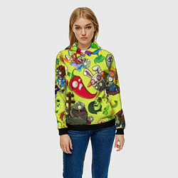 Толстовка-худи женская Растения против зомби с героями, цвет: 3D-черный — фото 2