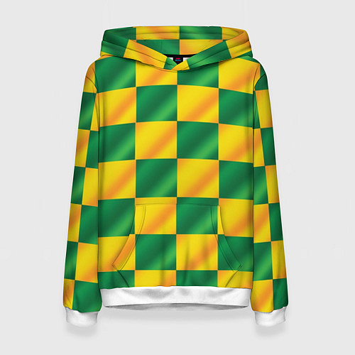 Женская толстовка Желтый и зеленый геометрический паттерн / 3D-Белый – фото 1