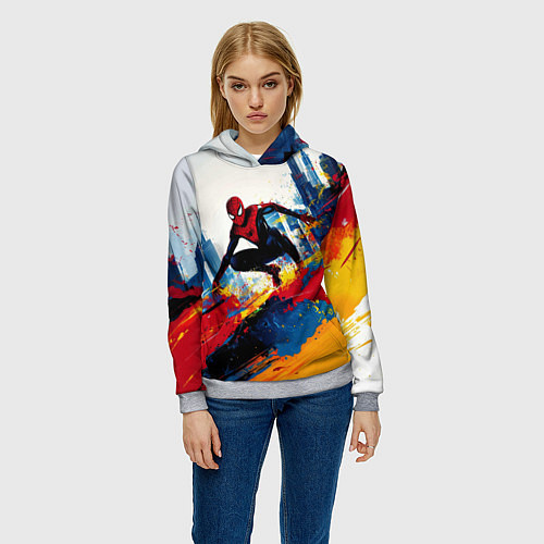 Женская толстовка Человек - паук и пролитая краска / 3D-Меланж – фото 3