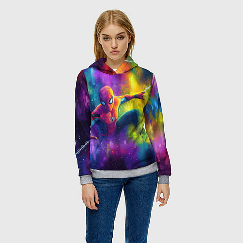 Женская толстовка Человек - паук радужные краски / 3D-Меланж – фото 3
