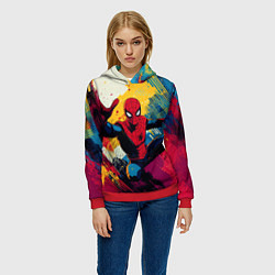 Толстовка-худи женская Человек паук висит на паутине, цвет: 3D-красный — фото 2