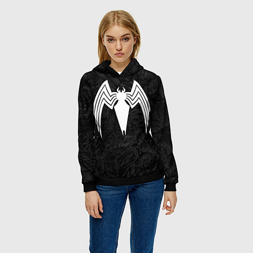Женская толстовка Знак венома с текстурой симбиота / 3D-Черный – фото 3