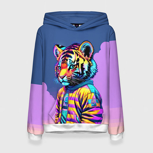 Женская толстовка Cool tiger cub - pop art / 3D-Белый – фото 1