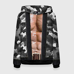 Толстовка-худи женская Мужское накаченное тело в камуфляже, цвет: 3D-черный