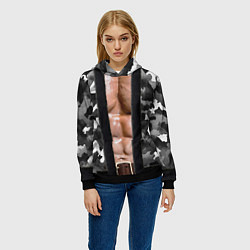 Толстовка-худи женская Мужское накаченное тело в камуфляже, цвет: 3D-черный — фото 2