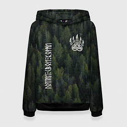 Толстовка-худи женская Помни свои корни - лапа медведя печать Велеса, цвет: 3D-черный