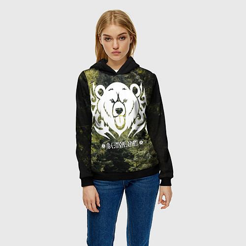 Женская толстовка Лес мой храм - дух леса медведь Велес / 3D-Черный – фото 3