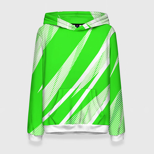 Женская толстовка Яблочный зелёный абстракция с полосами / 3D-Белый – фото 1