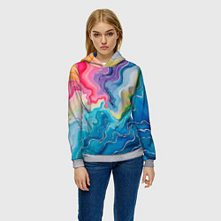 Толстовка-худи женская Абстрактные волны в мраморном стиле, цвет: 3D-меланж — фото 2