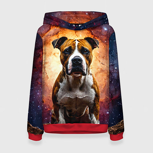 Женская толстовка Американский стаффордширский терьер в космосе / 3D-Красный – фото 1