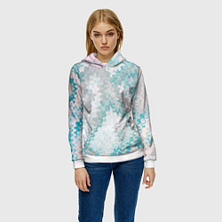 Толстовка-худи женская Серо-бирюзовый абстрактный, цвет: 3D-белый — фото 2
