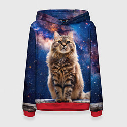 Толстовка-худи женская Сибирская кошка в космосе, цвет: 3D-красный