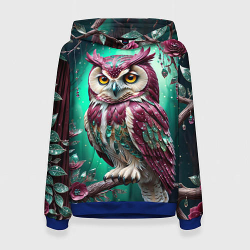 Женская толстовка Волшебная сова в самоцветном лесу / 3D-Синий – фото 1