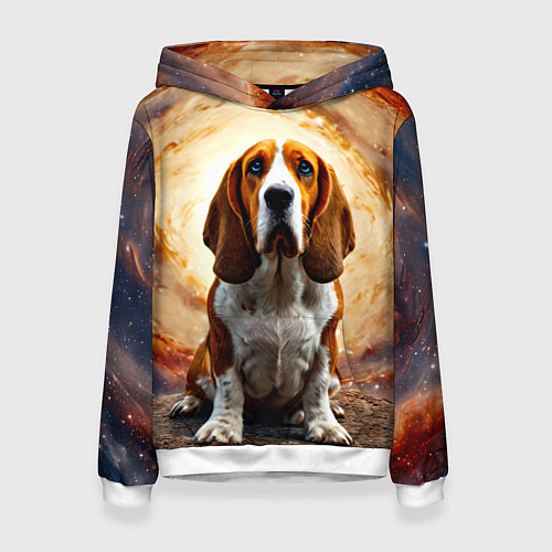 Женская толстовка Бассет-хаунд в космосе / 3D-Белый – фото 1