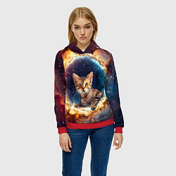 Толстовка-худи женская Сингапурская кошка в космосе, цвет: 3D-красный — фото 2