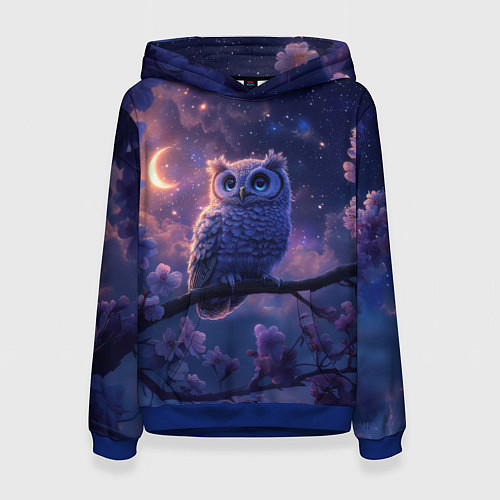 Женская толстовка Ночная сова на ветке / 3D-Синий – фото 1