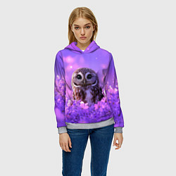 Толстовка-худи женская Сова в фиолетовых цветах, цвет: 3D-меланж — фото 2