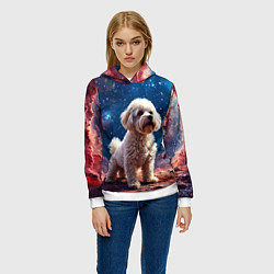 Толстовка-худи женская Бишон в космосе, цвет: 3D-белый — фото 2