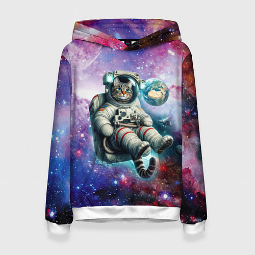 Женская толстовка Brave cat in space - ai art / 3D-Белый – фото 1