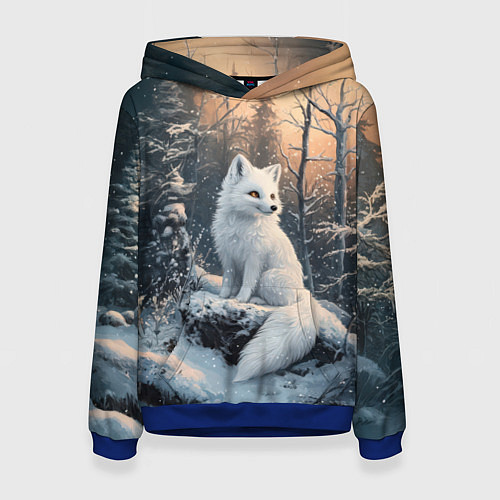 Женская толстовка Белый лисенок в зимнем лесу / 3D-Синий – фото 1