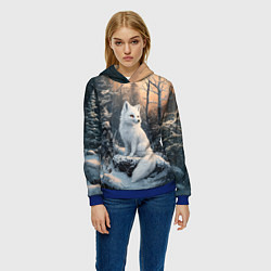 Толстовка-худи женская Белый лисенок в зимнем лесу, цвет: 3D-синий — фото 2