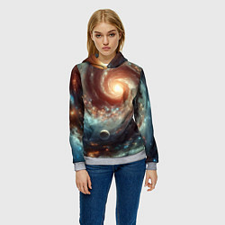 Толстовка-худи женская Далёкая неоновая галактика - нейросеть, цвет: 3D-меланж — фото 2