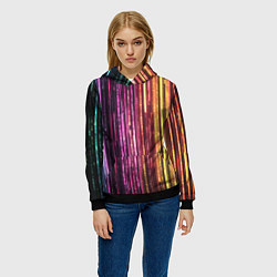 Толстовка-худи женская Неоновый и переливающийся киберпанк узор, цвет: 3D-черный — фото 2