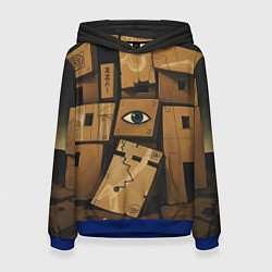 Толстовка-худи женская Коробки и глаз, цвет: 3D-синий