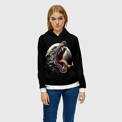 Толстовка-худи женская Волчья морда на фоне луны - нейроарт, цвет: 3D-белый — фото 2