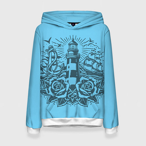 Женская толстовка Маяк с розами и кораблем / 3D-Белый – фото 1
