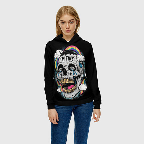 Женская толстовка Skull and rainbow - im fine / 3D-Черный – фото 3