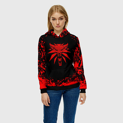 Женская толстовка Ведьмак красные краски / 3D-Черный – фото 3
