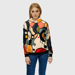 Толстовка-худи женская Абстракция с кругами и краской, цвет: 3D-черный — фото 2