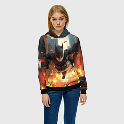 Толстовка-худи женская Бэтмен в полете над огнем, цвет: 3D-черный — фото 2