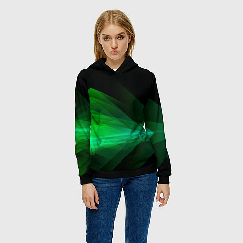 Женская толстовка Неоновая зеленая абстракция на черном фоне / 3D-Черный – фото 3