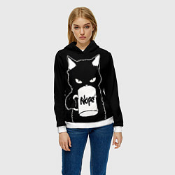 Толстовка-худи женская Angry black cat nope, цвет: 3D-белый — фото 2