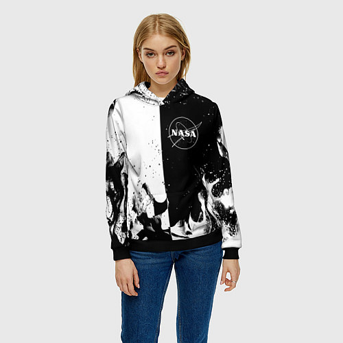 Женская толстовка Nasa черно белый огонь / 3D-Черный – фото 3