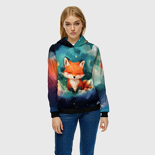 Женская толстовка Лисенок на облаках / 3D-Черный – фото 3