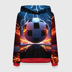 Толстовка-худи женская Футбольный мяч в молниях, цвет: 3D-красный