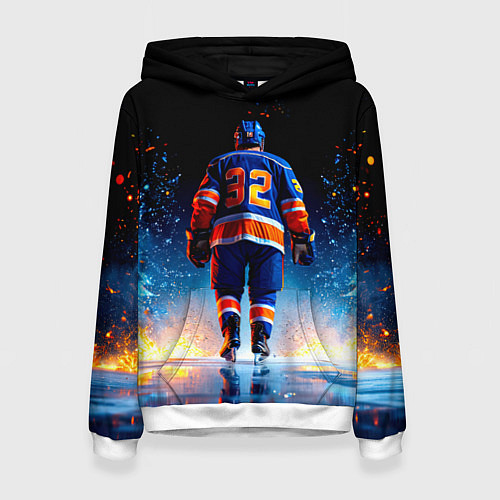 Женская толстовка Хоккеист в синем пламени / 3D-Белый – фото 1