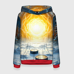 Толстовка-худи женская Шайбы в лесу, цвет: 3D-красный