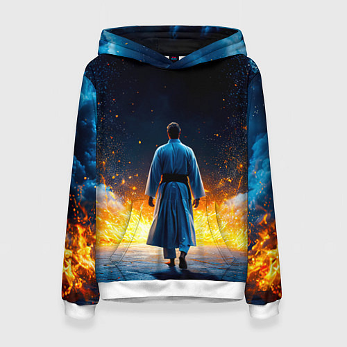Женская толстовка Айкидоист в огне и синий дым / 3D-Белый – фото 1