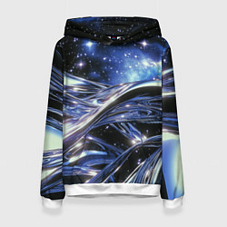 Толстовка-худи женская Закрученные линии и звезды - космическая абстракци, цвет: 3D-белый