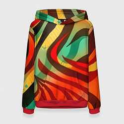 Толстовка-худи женская Жаркая полосатая абстракция, цвет: 3D-красный