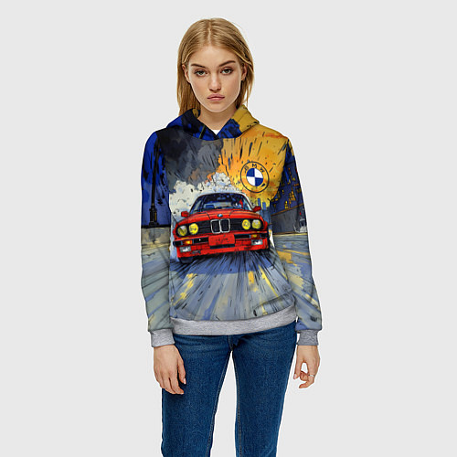 Женская толстовка Красная BMW на скорости / 3D-Меланж – фото 3