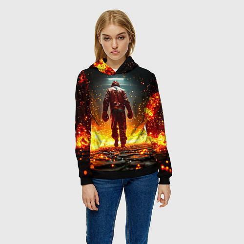 Женская толстовка Боксер в огне / 3D-Черный – фото 3