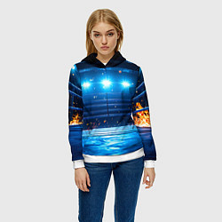 Толстовка-худи женская Синий ринг в огне, цвет: 3D-белый — фото 2