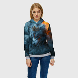 Толстовка-худи женская Волк в короне в огне, цвет: 3D-меланж — фото 2